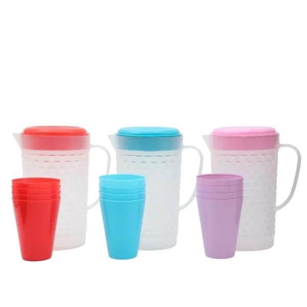 Set jarra de plástico Panal 1,6 L con tapa + 4 vasos