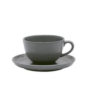 Taza de té con plato de cerámica Flat Gray 200 cc – OXFORD