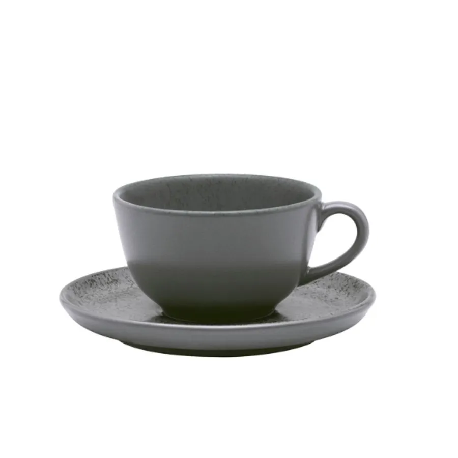 Taza de té con plato de cerámica Flat Gray 200 cc – OXFORD