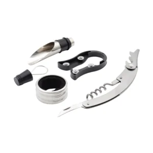 Set de accesorios para vino x 4 en caja de madera
