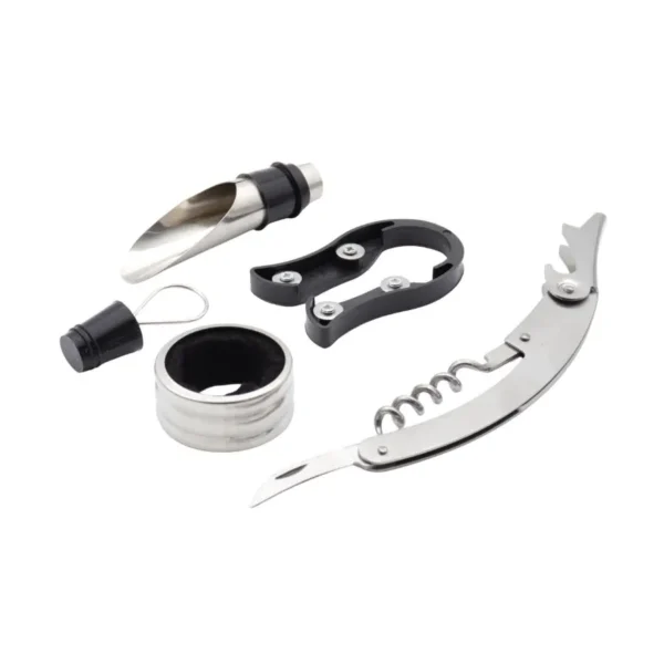Set de accesorios para vino x 4 en caja de madera