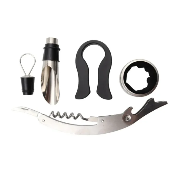 Set de accesorios para vino x 4 en caja de madera